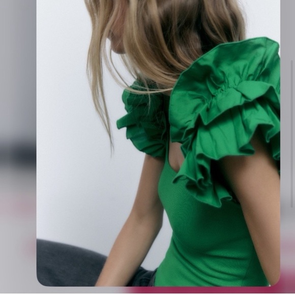 🌿 ZARA GREEN BUTTERFLY SLEEVE RIBBED BODYSUIT! - Picture 11 of 16